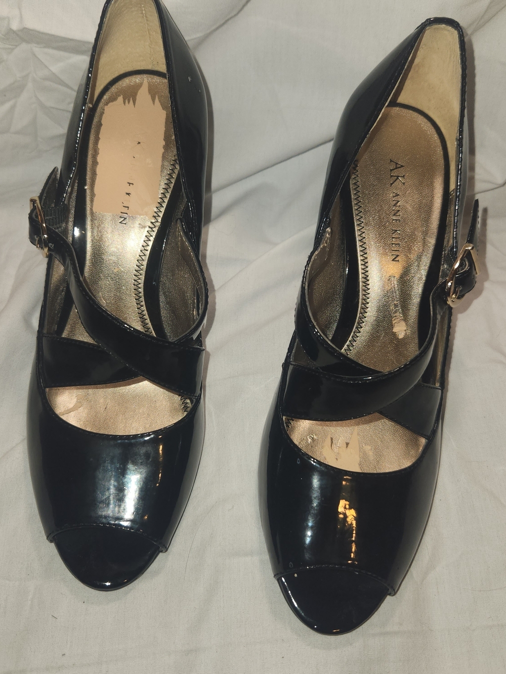 Anne Klein Black Patent Mary Jane Peep-Toe Heels 10